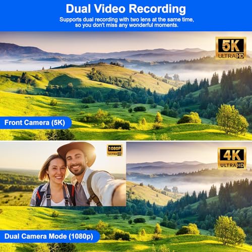 5K Camcorder Video Camera, Night Vision, Dual Lens, 3" Touchscreen