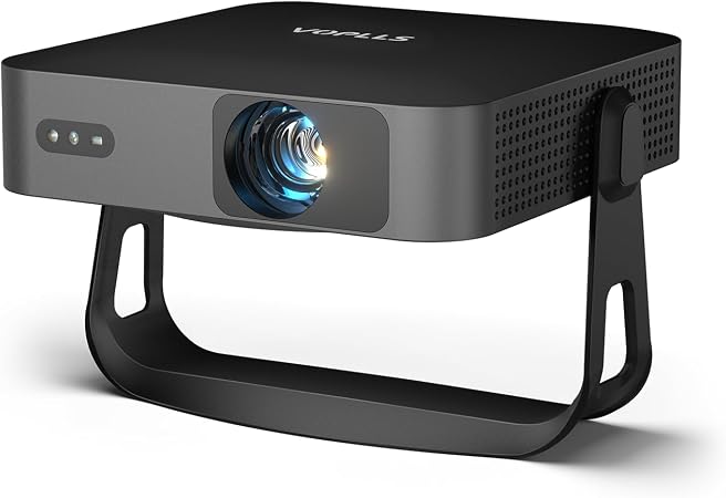 【360°Adjustable Stand & 2200ANSI】Thinnest 1.81" Smart Mini Projector with WiFi and Bluetooth, Auto Focus & Keystone Portable Outdoor Projector, VOPLLS 4K Support Home Movie Projector(Deep black)