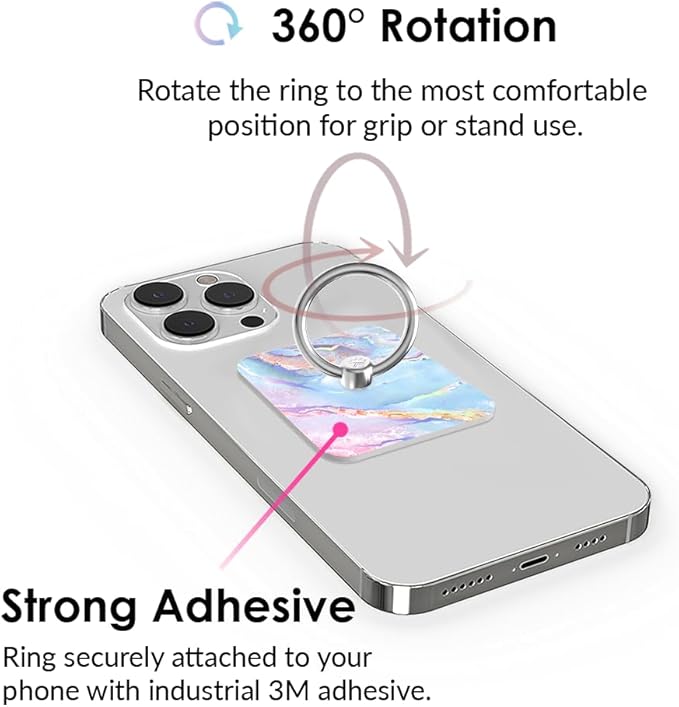 Velvet Caviar Cell Phone Ring Holder - Finger Ring & Stand - Improves Phone Grip Compatible with iPhone, Galaxy and Most Cases (Except Silicone/Leather) - Moonstone Holographic Pink Blue Marble