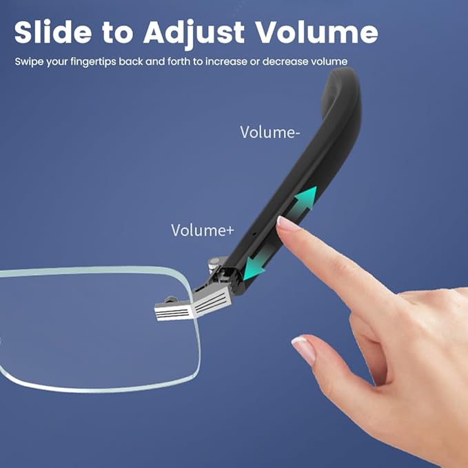 Smart Glasses Rimless Smartglasses with Bluetooth Speaker,Remote Control Photo Taking/Indoor Protection Voice Control (Anti-Bluelight Lenses)