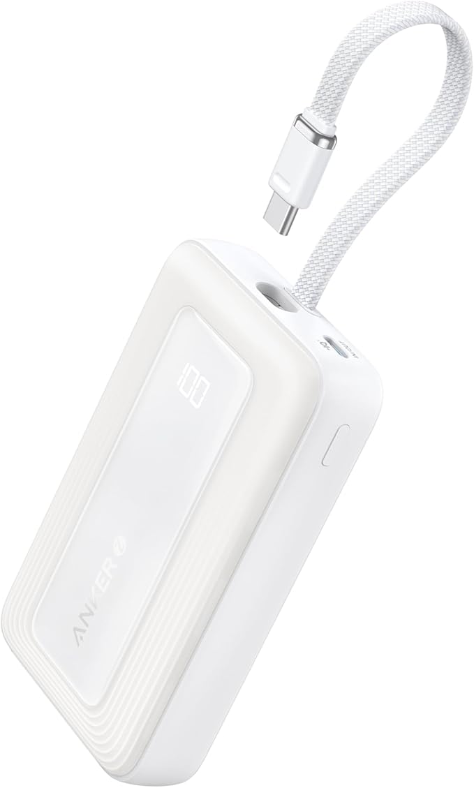 10000mAh 30W Portable Charger Power Bank with USB-C Fast Charging for iPhone and Android White