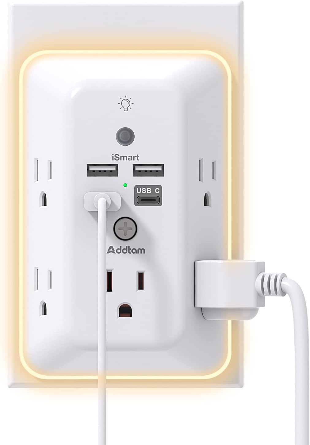 Surge Protector Outlet Extender with Night Light – 5 Outlets, 4 USB Ports (1 USB-C)