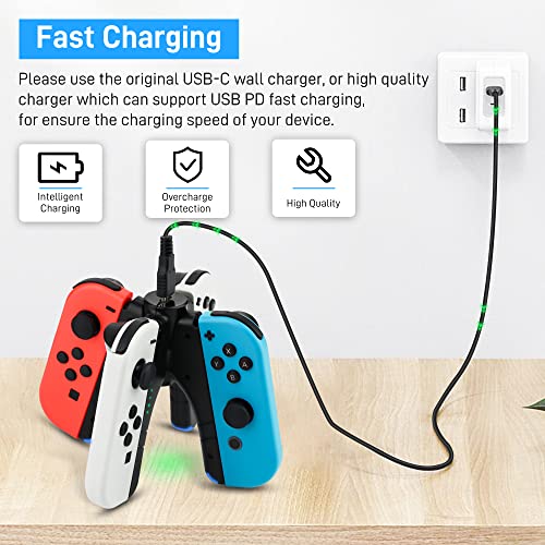 GLDRAM 4 in 1 Joypads Charger Grip for Nintendo Switch & Switch OLED Accessories, Switch Controller Charging Dock Converts to Grip, Charger Dock Stand with LED Indicator and Charging Cable