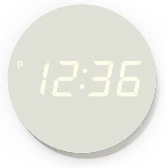 mooas Crayon Mini Digital LED Wall Clock, Nightlight (Cream)
