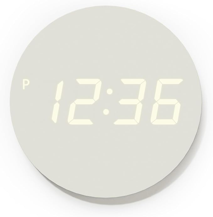 mooas Crayon Mini Digital LED Wall Clock, Nightlight (Cream)
