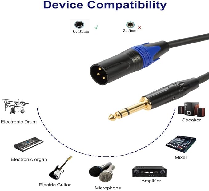 XLR to 1/4 TRS Stereo Adapter, 6.35mm Dual Channel to 3-pin Male, XLR to 1/4 Balanced Microphone Stereo Audio Converter AdapterCable 1 Pack (6.6Feet)