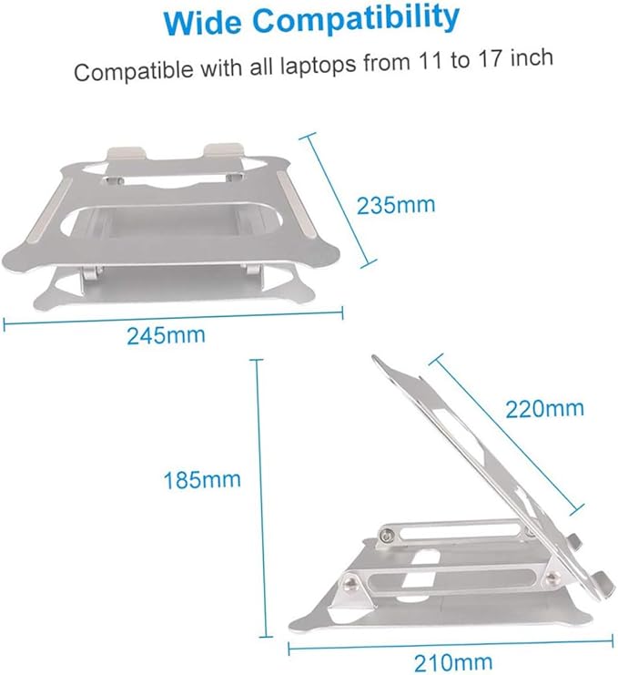 BESPORTBLE Foldable Adjustable Laptop Computer Stand Aluminum Alloy Notebook PC Holder Portable Silver for Home Office and Travel Use
