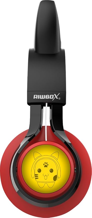 Riwbox CT-7 Cat Ear Bluetooth Headphones, LED Light Up Bluetooth Wireless Over Ear Headphones with Microphone and Volume Control for Travel/School/Smartphones/Laptop/PC/TV （Red&Black）