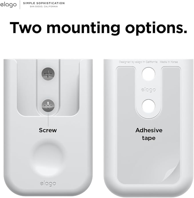 elago Universal Remote Holder Mount Compatible with Apple TV and All Other Control Devices - Adhesive Tape or Screw Mounting Options, Available Wired Charging [Small] [3rd & 2nd Gen] [White]