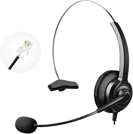 Phone Headset Compatible with Yealink Office Desk Phones T2x T3x T4x T5x MP VP Series with RJ9 Connector, Telephone Headsets with Noise-Canceling Mic for Call Center/Home/Business