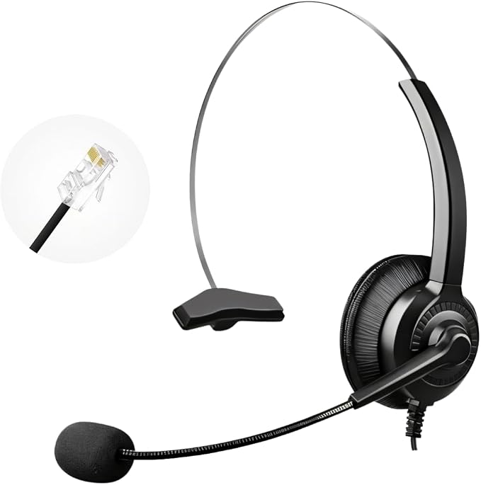 Phone Headset Compatible with Yealink Office Desk Phones T2x T3x T4x T5x MP VP Series with RJ9 Connector, Telephone Headsets with Noise-Canceling Mic for Call Center/Home/Business