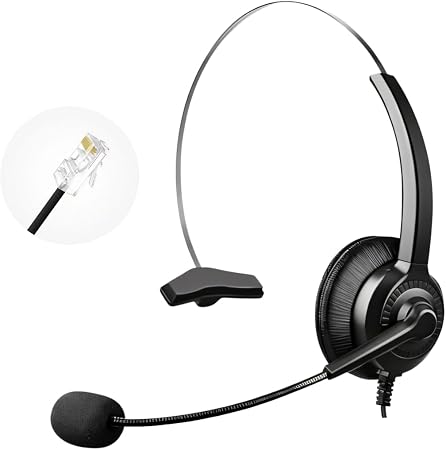 Phone Headset Compatible with Yealink Office Desk Phones T2x T3x T4x T5x MP VP Series with RJ9 Connector, Telephone Headsets with Noise-Canceling Mic for Call Center/Home/Business