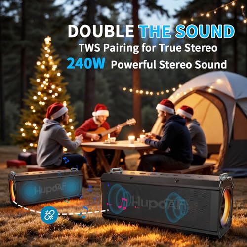 Hupoaf Speaker Bluetooth Wireless, 120W(Peak) Loud Outdoor Speaker with Deep Bass, IPX7 Waterproof, 20000mAh Power Bank/TWS/Portable Strap/EQ/Lightshow, Portable Speaker for Party/Camping/Beach/Garage