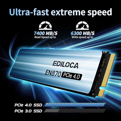 Ediloca 2TB SSD NVMe M.2 2280 PCIe Gen4 x4 Internal Solid State Drive, 2TB NVME SSD Read Speed up to 7400MB/s, Dynamic SLC Cache, Compatible with PS5, Gaming PC, and Laptop(EN870)
