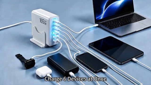 165W GaN Charger Station,6 Port USB C Desktop Fast Charger, Purple