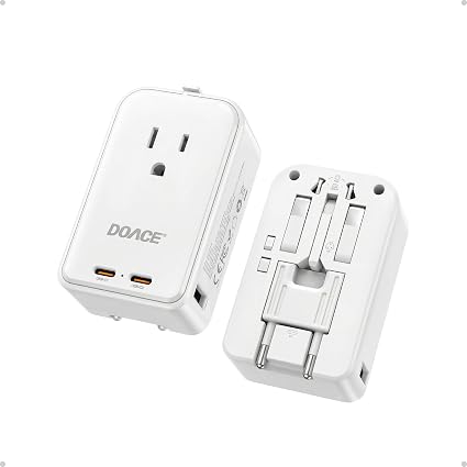 DOACE Pico 45W Universal Travel Adapter with 1 AC, 2 USB C & 2 USB A Ports