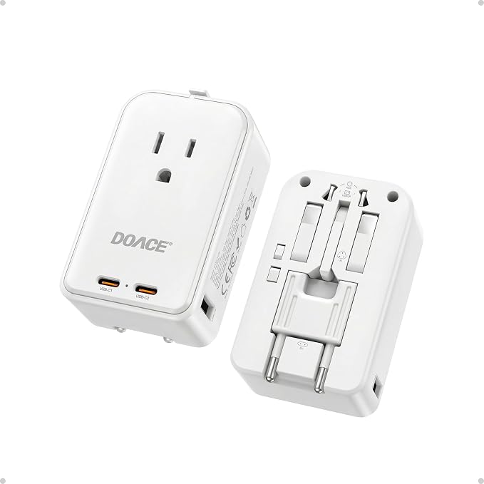 DOACE Pico 45W Universal Travel Adapter with 1 AC, 2 USB C & 2 USB A Ports