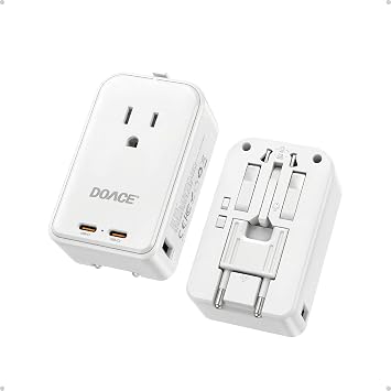 DOACE Pico 45W Universal Travel Adapter with 1 AC, 2 USB C & 2 USB A Ports