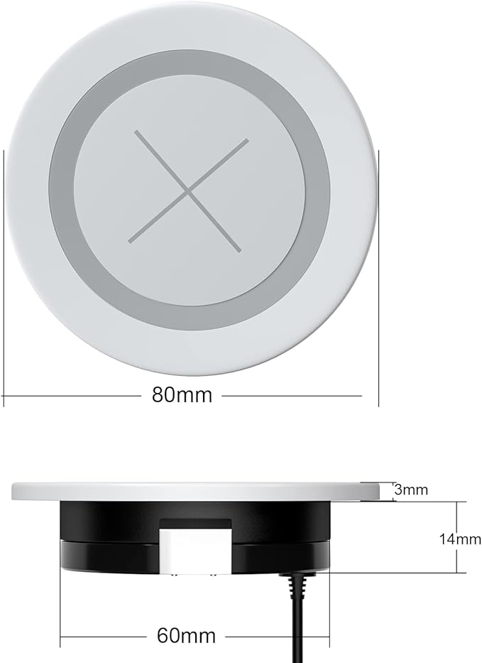 Desk Wireless Charger, JE Make IT Simple 15W Fast Charging Station Desktop Grommet Sleek Invisible Power Charging Pad, for iPhone 16/15/14/13/12 Series, Samsung, Airpods and Qi-Enabled Devices (White)