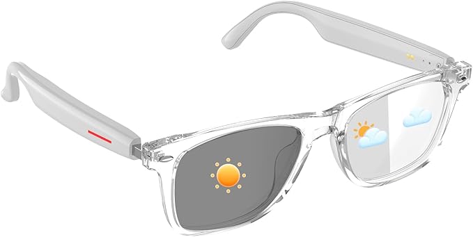 Smart Glasses for Men Women, Wearable Tech Bluetooth Glasses with Auto Power On/Off, Open Ear Speakers, Color-Change Lenses, Support Android/iOS Calls Music, Blue Light Glasses for Travel Walk(Clear)