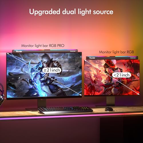 Quntis Monitor Light RGB PRO Backlight, Eye-Care Dual Light Computer Light Bar Gaming Office Desk Lamp, 15 Modes Dimmable Backlight, 3 Color Temperature Adjustable Brightness, Ra95 Screen Light Bar