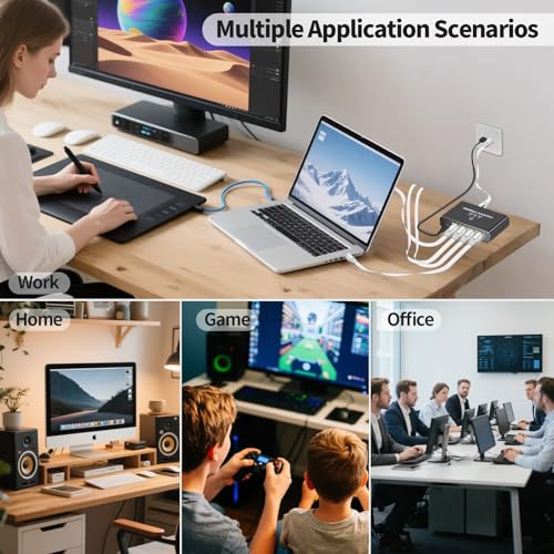 Gigabit Ethernet Splitter 1 to 4 - 1000Mbps RJ45 Port Router Switch with USB-C Power, Plug & Play 1-in-4-Out LAN Adapter for Cat5/5e/6/7/8 Cables, High Speed Network Switch for Desktop Printer Camera