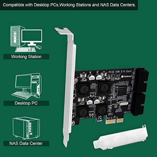 2X 19Pin USB 3.0 Header Ports PCIE USB 3.0 5Gbps Expansion Card for Windows and Linux Desktop PCs, Built in FebSmart Self-Powered Technology, No Need Additional Power Supply (FS-H2-Pro)