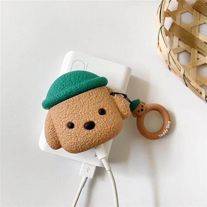 Case Compatible with AirPods 4, Cute Creative Pet Hat Teddy Dog Earphone Case, Puppy Style Soft Silicone Earphone Protection Skin for AirPods4 +Finger Lanyard -Pink