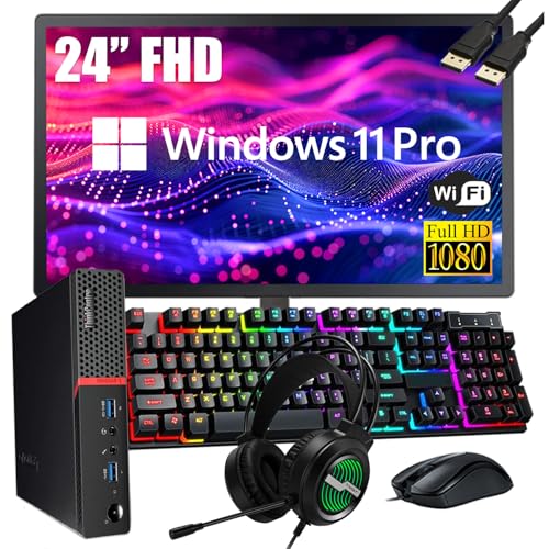 Lenovo ThinkCentre M700 Tiny Desktop PC with 24" FHD Monitor, Intel Quad Core i5-6500, 16GB DDR4 RAM 256GB SSD, 2 DisplayPort, Keyboard & Mouse, WiFi, Windows 11 Pro (Renewed) - Image 2