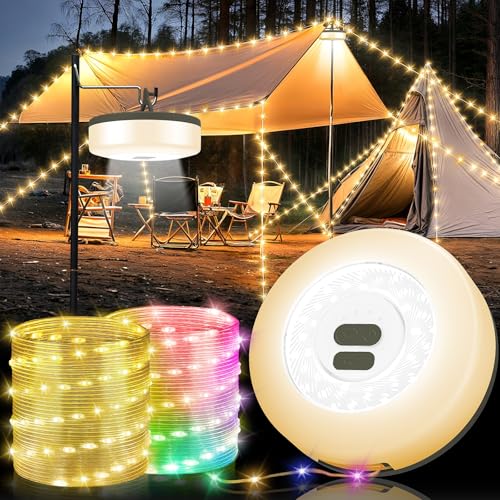 Camping String Lights, 4 in 1 Quick Storage 32.8FT 9 Modes Portable