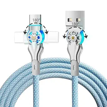 YACSEJAO Dual 180° Rotating USB Type C Cable 6.6FT 65W