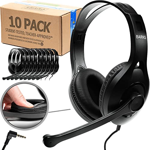 Barks Classroom Headphones with Microphone Bulk 10 Pack (Black, 3.5mm)