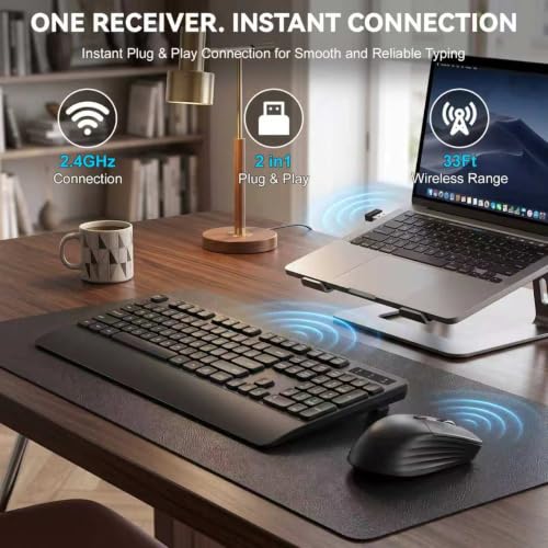 Wireless Keyboard and Mouse with Wrist Rest, 3 DPI Adjustable Mouse, 2.4G Lag-Free Cordless, Quiet and Soft Typing, Sleep Mode, Multimedia Keys, Compatible Windows Mac, Ideal for Business Home Office - Image 4