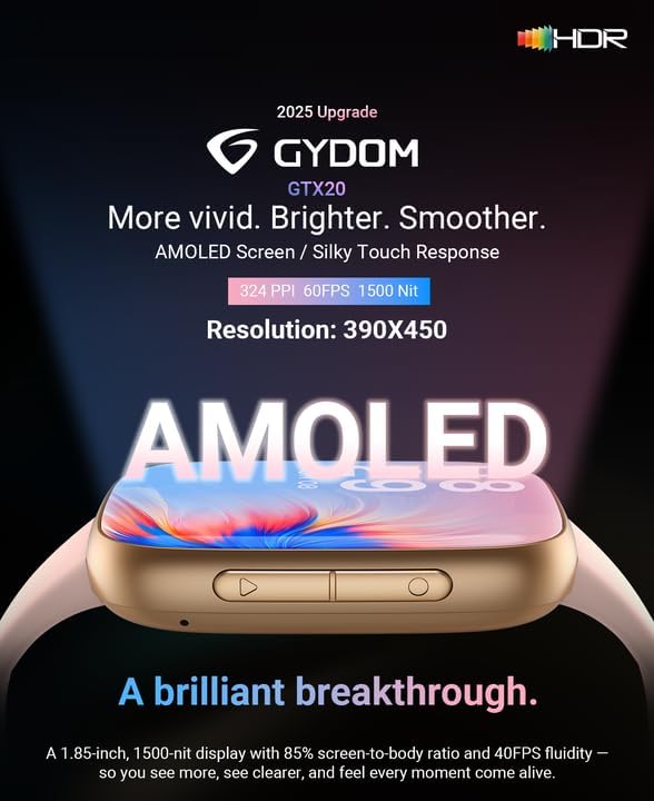Gydom Smart Watch for Women/Men [1.85" AMOLED Screen Answer/Make Calls] Fitness Trackers with Heart Rate/Sleep/SpO2 Monitor Compatible Android & iPhone, 120+ Sports, IP68 Waterproof Reloj para Mujer