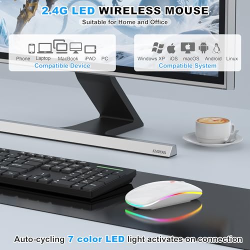 LED Bluetooth Wireless Mouse for MacBook Air Mac Pro Laptop iPad–White - Image 6