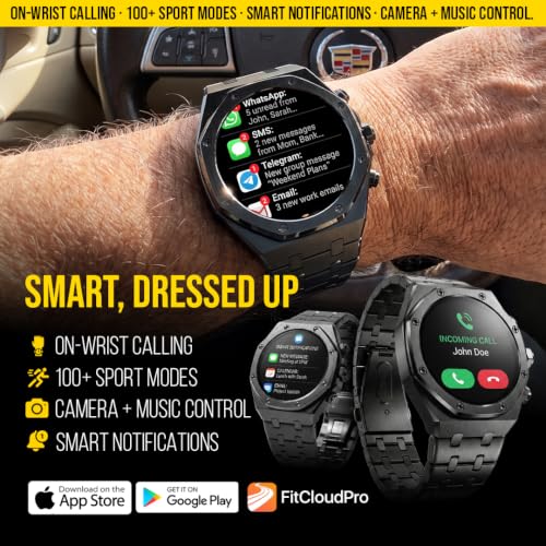 ALPHAGEAR Chief Smartwatch for Men, Premium Hex Bezel Metal Smart Watch, 1.43" AMOLED Display, 14-Day Battery, Bluetooth Calling, Stainless Steel, Water Resistant, for Android iPhone (Dark Gray)