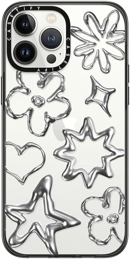 CASETiFY Compact iPhone 13 Pro Max Case [4 ft. 2X Military Grade Drop Protection/Slim/Lightweight] - Chrome Doodles - Clear Black