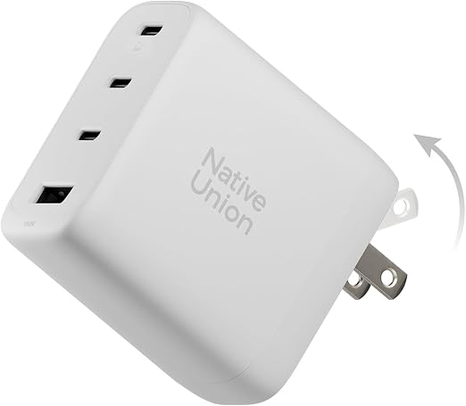 Native Union Fast GaN Charger PD100W – Ultra-Compact Four-Port Power Delivery Enabled USB-C & USB-A Travel Charger – Up to 100W – MacBook Pro, iPads, iPhones, Pixel, Galaxy & More