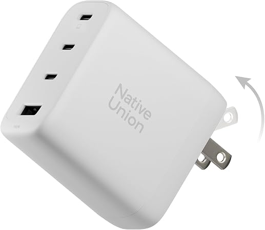 Native Union Fast GaN Charger PD100W – Ultra-Compact Four-Port Power Delivery Enabled USB-C & USB-A Travel Charger – Up to 100W – MacBook Pro, iPads, iPhones, Pixel, Galaxy & More