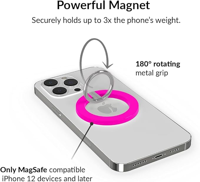 VELVET CAVIAR Compatible with MagSafe Phone Grip - Magnetic Ring Holder with Adjustable Stand - Removable MagSafe Accessories for iPhone 16, 15, 14, 13, 12 (Neon Pink)