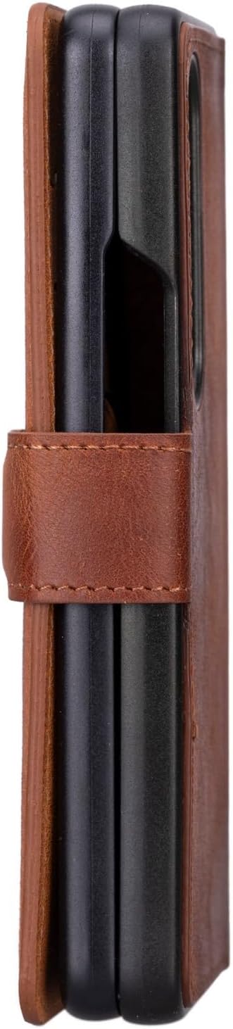 Venito Trieste for Galaxy Z Fold 4 Case Handmade, Ultimate Protection with Full Grain Leather, Premium Phone Wallet Case for Galaxy Z Fold 4, Antique Brown