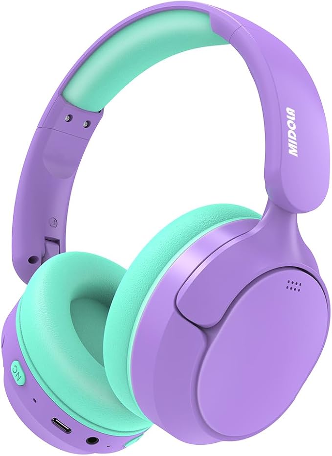 MIDOLA Active Noise Cancelling Kids Headphones Bluetooth 5.4 Wireless Volume Limited 85/94dB,Type C Fast Charging,Over Ear Foldable with Mic Aux Cord for Toddler Child Pad Tablet Purple