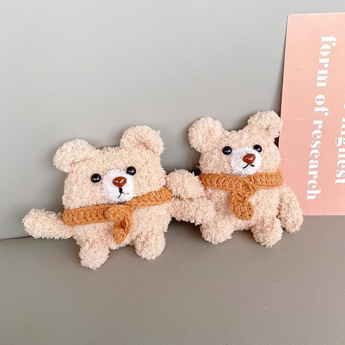 SGVAHY Furry Case for AirPods 4, Funny Cute 3D Cartoon Plush Design Khaki Bear Brown Soft Warm Fluffy Cover Keychain Anti-Fall Protective Case Women Girls