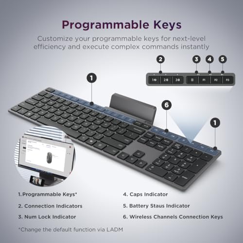 Lenovo 700 Modern Wireless Keyboard & Mouse Combo, 2.4 GHz Dongle & Dual Bluetooth Connection, AES-128 Encryption, 36 Month Battery Life, Quiet Mouse, Luna Grey - Image 6
