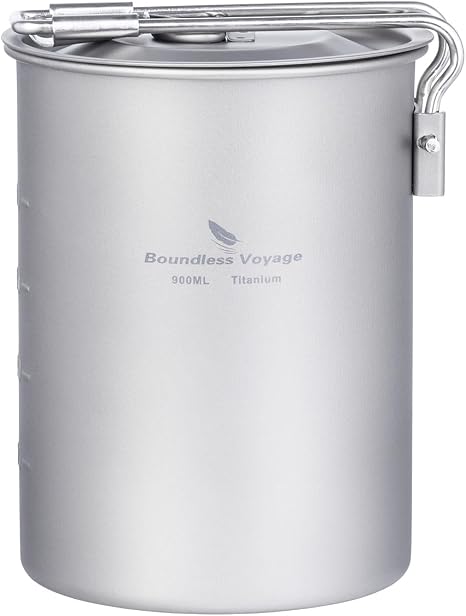 Ultralight 900ml Cup Outdoor Titanium Pot with Lid Folding Handle