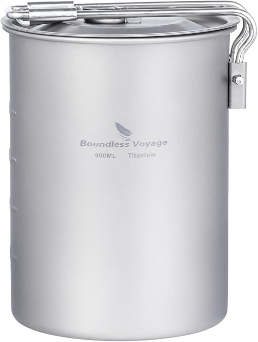 Ultralight 900ml Cup Outdoor Titanium Pot with Lid Folding Handle