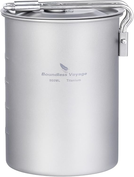 Ultralight 900ml Cup Outdoor Titanium Pot with Lid Folding Handle