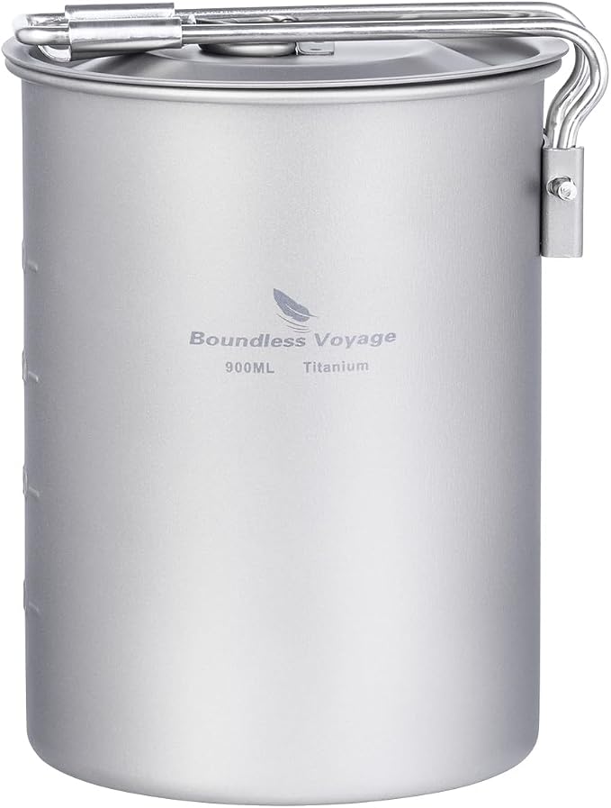 Ultralight 900ml Cup Outdoor Titanium Pot with Lid Folding Handle