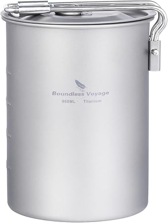Ultralight 900ml Cup Outdoor Titanium Pot with Lid Folding Handle