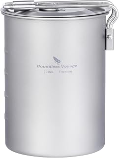 Ultralight 900ml Cup Outdoor Titanium Pot with Lid Folding Handle - Image 1